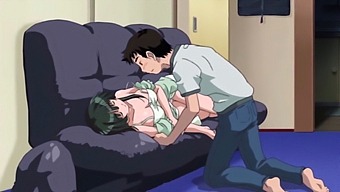 若いアニメガールが彼氏のペニスに跨って処女を失う